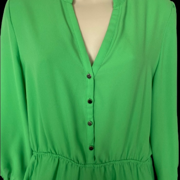 New York & Company Green Long Sleeve Cinched Waist Blouse- Size Small - Picture 2 of 5